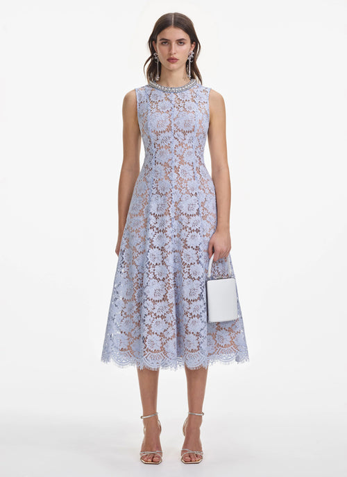 Self Portrait Fine Lace Pearl Midi Dress